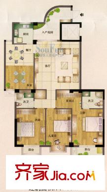 江域藍(lán)灣戶(hù)型圖4室2廳2衛(wèi)1廚