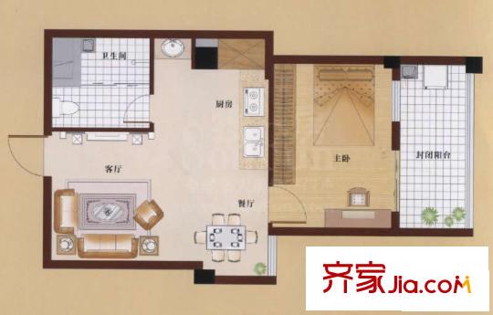 泰禾御西湖戶型圖19戶型 5-9層 1室2廳1衛(wèi)1廚