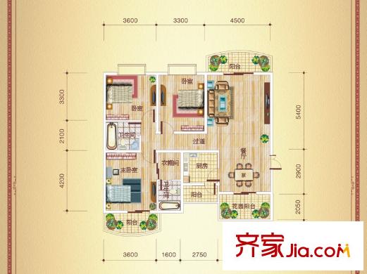 半島華庭B-1戶(hù)型 3室2廳2衛(wèi)1廚