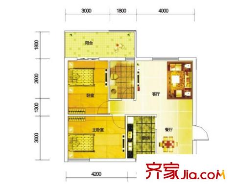 銀通麗水天成 2室 戶型圖