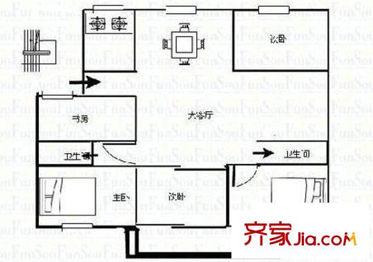 省建設(shè)廳建工建材單位宿舍 4室 戶型圖