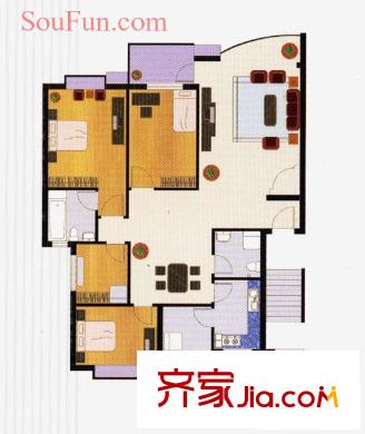 虹琦花園 3室 戶型圖