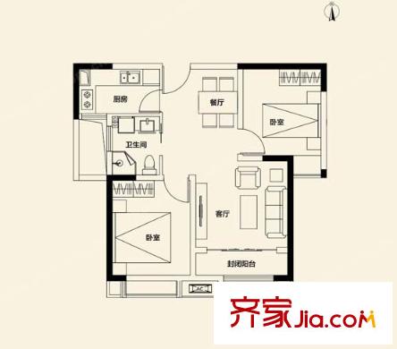 現(xiàn)代大廈戶型圖2室2廳 2室2廳