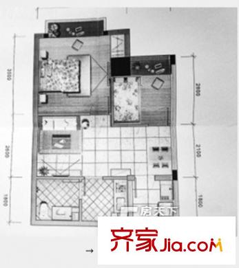 奧體都市花園 1室戶型圖