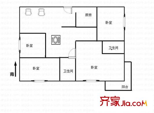 華電沙湖小區(qū)戶型圖沙湖電力小區(qū) 3室 戶型圖 3室1廳2衛(wèi)1廚