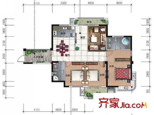 格林威治戶型圖5#01戶型 3室2廳2衛(wèi)1廚