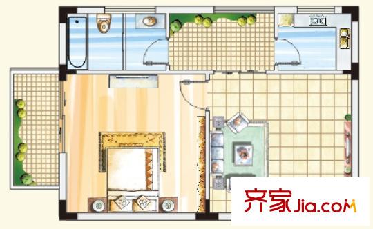 光谷新城7.8號樓A戶型 1室1廳1衛(wèi)1廚