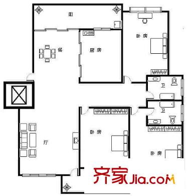 城南名苑 3室 戶型圖