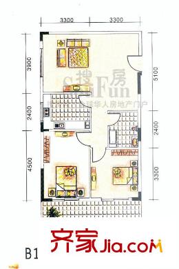 御景名苑戶型圖B1 2室2廳1衛(wèi)1廚