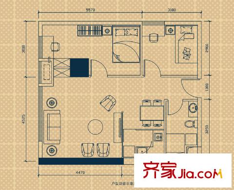 武漢城市廣場戶型圖C3戶型 2室2廳1衛(wèi)1廚