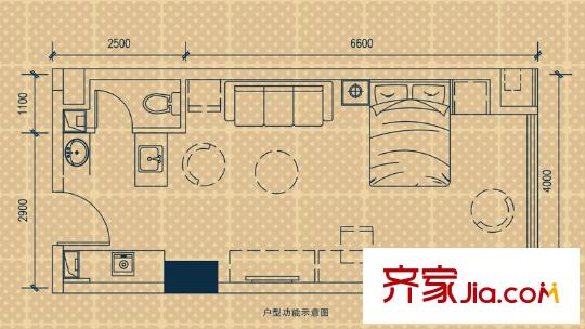 武漢城市廣場戶型圖A戶型 1室1廳1衛(wèi)1廚