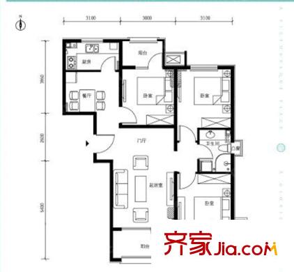仁平方米新村戶型圖3室2廳 3室2廳