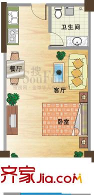 江畔新城 1室 戶型圖