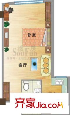 江畔新城 1室 戶型圖