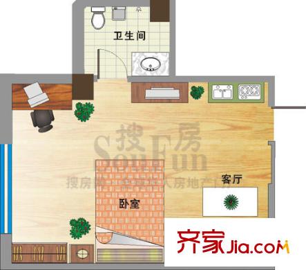 江畔新城 1室 戶型圖