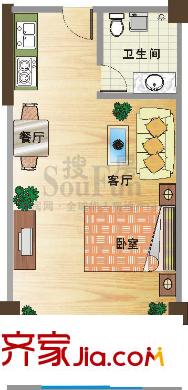 江畔新城 1室 戶型圖