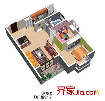 億達(dá)華庭戶型圖D 2室2廳1衛(wèi)