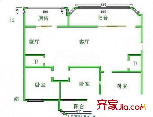 康城一期 3室 戶型圖