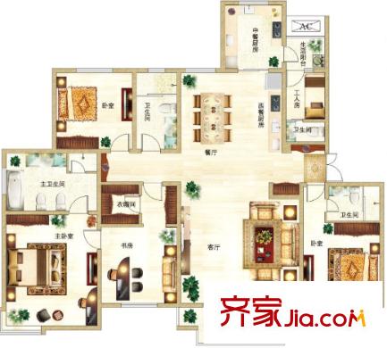洪山花園戶型圖4室2廳 戶型圖 4室2廳4衛(wèi)1廚