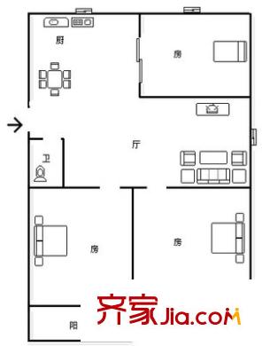 湖畔新村 3室 戶型圖