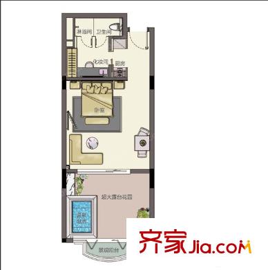 水木清華二期戶型圖1室1廳 戶型圖 1室1廳