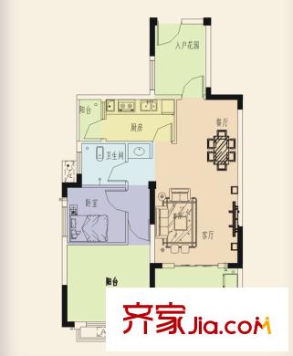 維納陽光N戶型 1室2廳1衛(wèi)