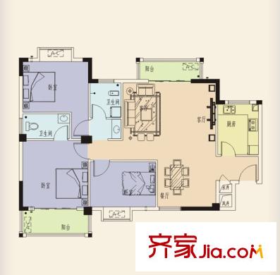 維納陽光O戶型 3室2廳1衛(wèi)1廚