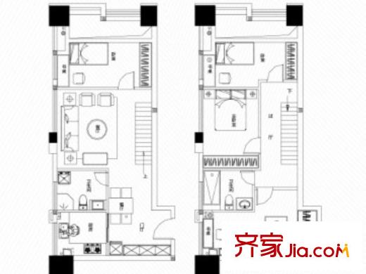 南國大武漢SOHO戶型圖4室2廳 戶型圖 4室2廳2衛(wèi)1廚