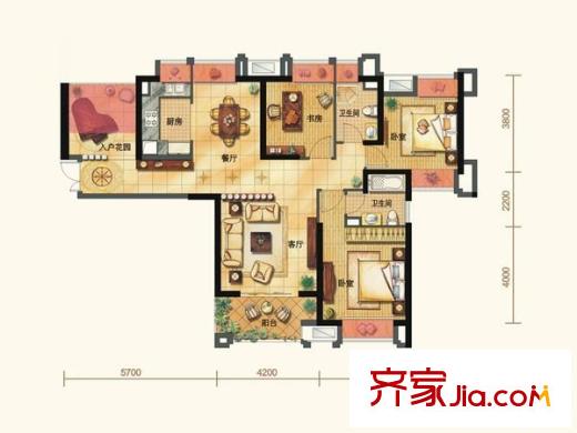 融僑錦江B區(qū) 3室 戶(hù)型圖