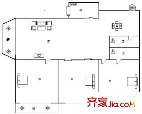 鴻達大廈 3室 戶型圖