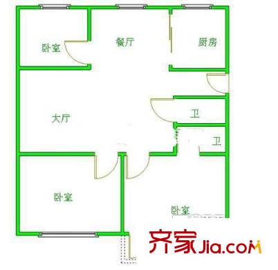 行政學院單位宿舍 3室 戶型圖