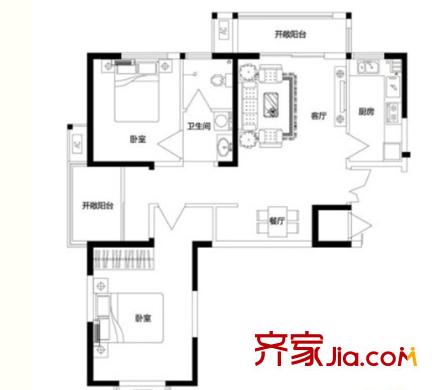 江大路工科院小區(qū)戶型圖2室2廳 戶型圖 2室2廳