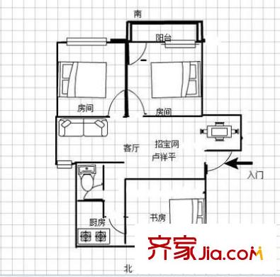 電業(yè)局宿舍 3室 戶型圖