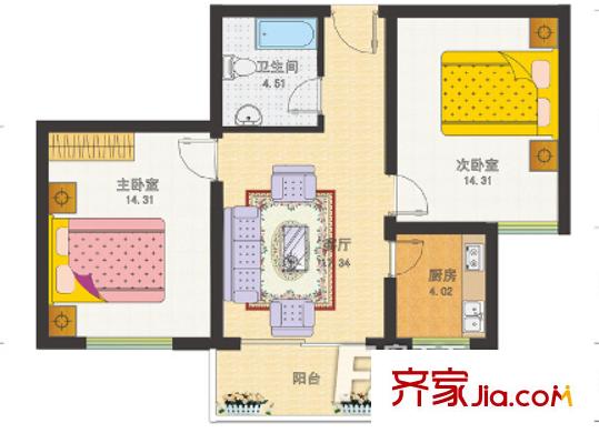 濱水香苑戶型圖2室1廳 戶型圖 2室1廳1衛(wèi)1廚