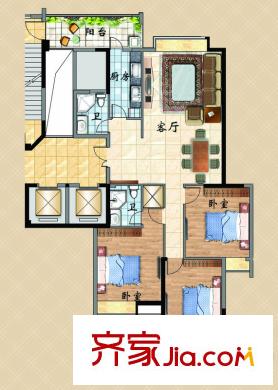 茶園山莊戶型圖2#樓03戶型 3室1廳2衛(wèi)1廚