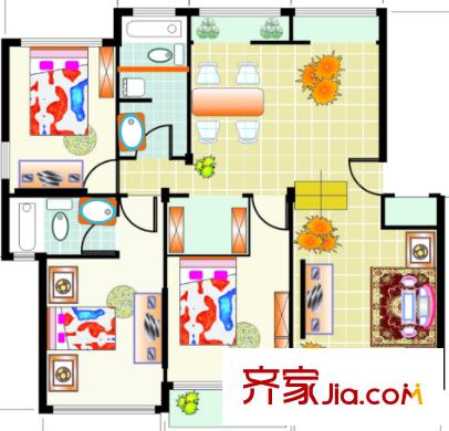 濱水香苑戶型圖3室2廳 戶型圖 3室2廳2衛(wèi)1廚