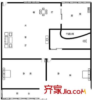 實(shí)達(dá)文華公寓 2室 戶型圖