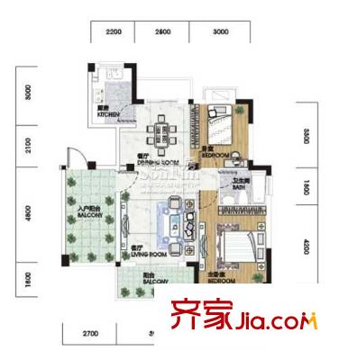 統(tǒng)建錦繡江南四期戶型圖2室2廳 戶型圖 2室2廳1衛(wèi)