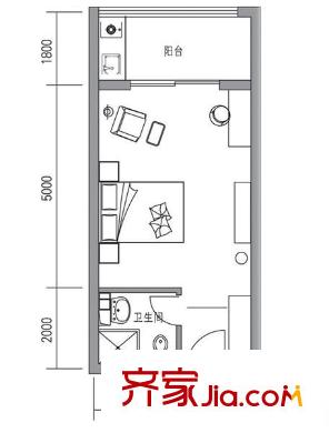 澳林大廈 1室 戶型圖
