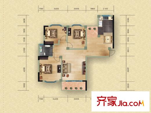 綠苑星家B戶型3室2廳1衛(wèi)114.22平米 3室2廳1衛(wèi)1廚