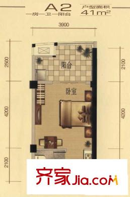 一號(hào)公館戶型圖A2戶型圖 1室1廳1衛(wèi)1廚