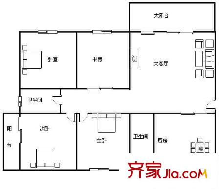 省建筑設(shè)計院單位宿舍 3室 戶型圖