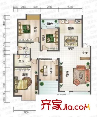美倫浩洋麗都A區(qū) 4室 戶型圖