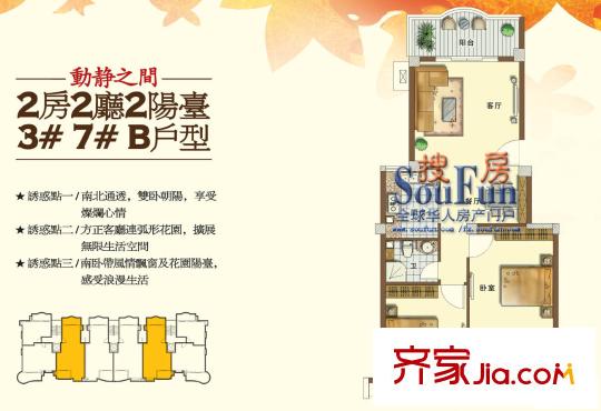 半山千葉戶型圖2室2廳2衛(wèi)1廚