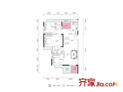 陌陌屋戶型圖6、9號(hào)樓G戶型(已售罄)  3室2廳2衛(wèi)1廚