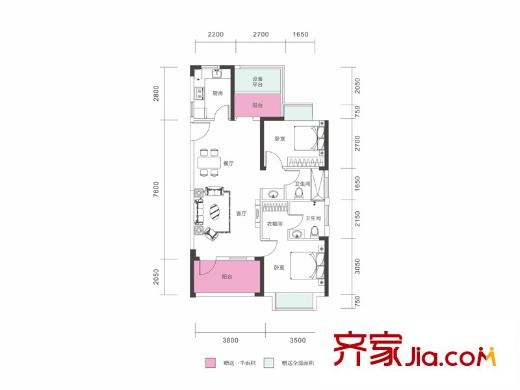 陌陌屋戶型圖2-3、5、7-8、10-12號(hào)樓C戶型(已售罄)  2室2廳1衛(wèi)1廚