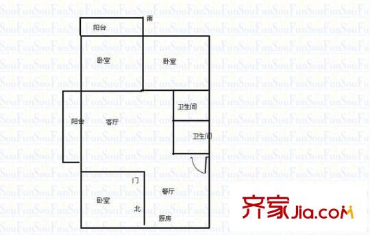 工程學(xué)院宿舍 3室 戶型圖