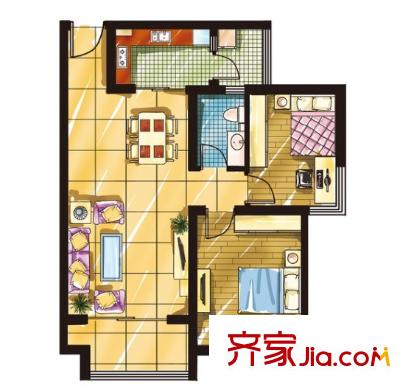 世紀陽光花園戶型圖2室2廳 2室2廳