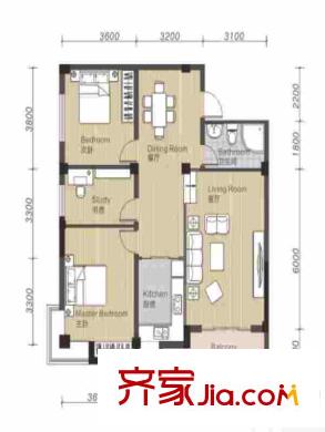 東方新天地C戶型  3室2廳1衛(wèi)1廚