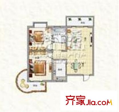 東方新天地B2戶型 2室2廳1衛(wèi)1廚